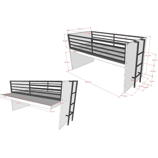 Cama de meia altura 90x200 base de ripas incluída Vipack Sam Branco