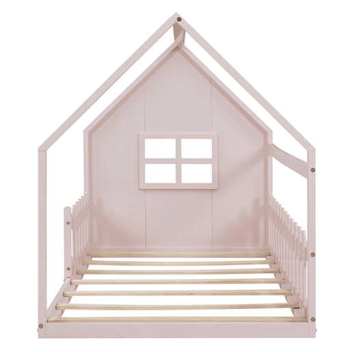 Cama-cama para crianças 90x200 cm - em forma de casinha - em madeira de pinho e MDF - Rosa