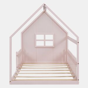 Cama-cama para crianças 90x200 cm - em forma de casinha - em madeira de pinho e MDF - Rosa