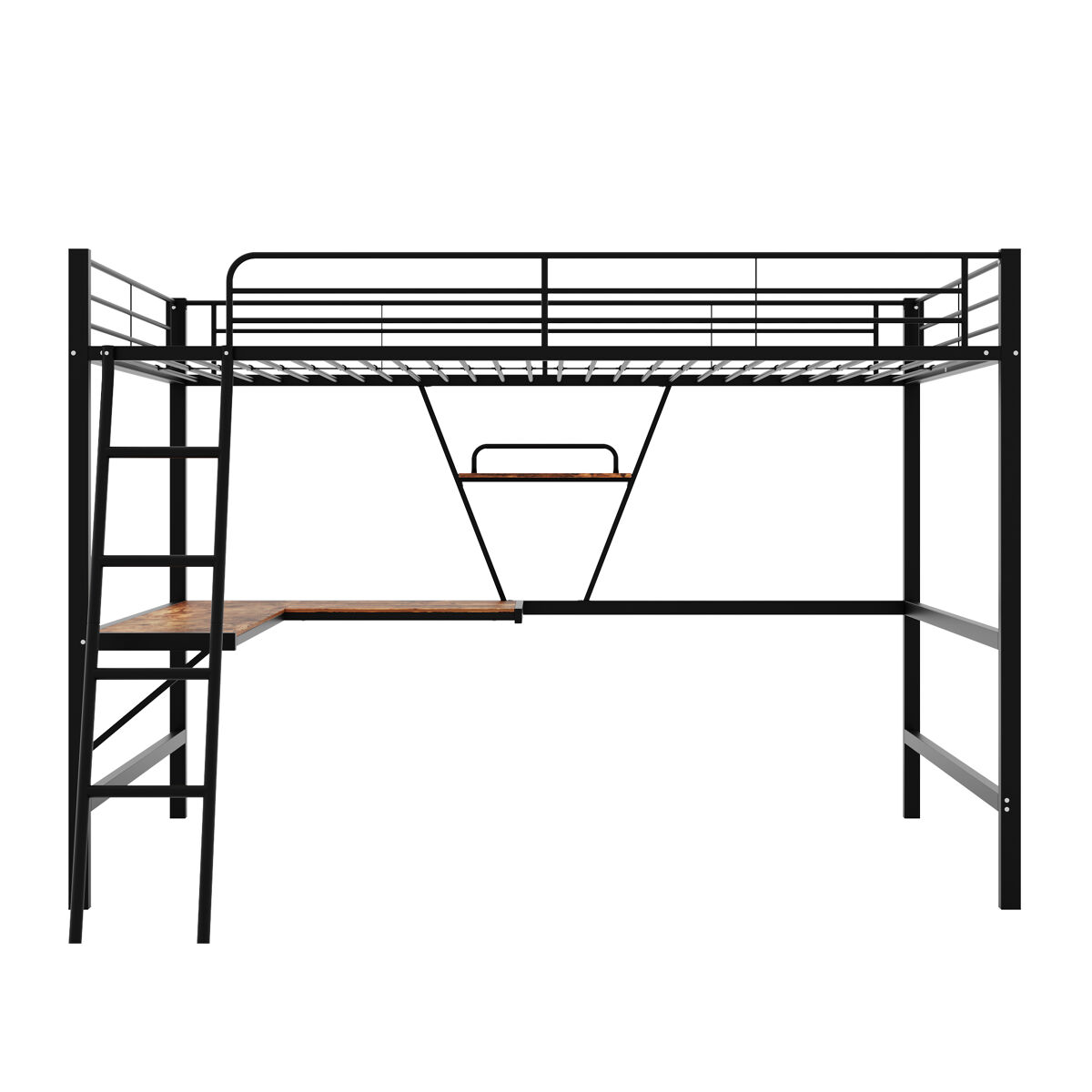 Cama entrepiso de hierro - 90x200 cm - con escritorio esquinero y estante - negro