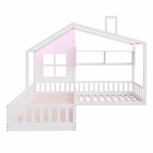 Cama infantil 90 x 200 cm (140 x 70 cm) u2013 com prateleiras, luz LED e gaveta de madeira com grade de segurança u2013 Branco
