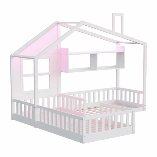 Cama infantil 90 x 200 cm (140 x 70 cm) u2013 com prateleiras, luz LED e gaveta de madeira com grade de segurança u2013 Branco