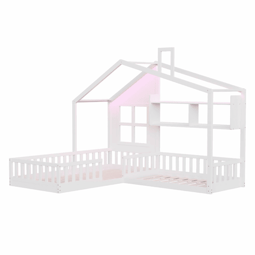 Cama infantil 90 x 200 cm (140 x 70 cm) u2013 com prateleiras, luz LED e gaveta de madeira com grade de segurança u2013 Branco
