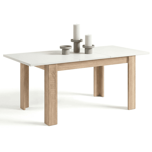 Mesa de jantar extensível 140-190x90 cm Sira Roble Canadian - Blanco Artik (Blanco Mate) 190 x 78 x 90 cm
