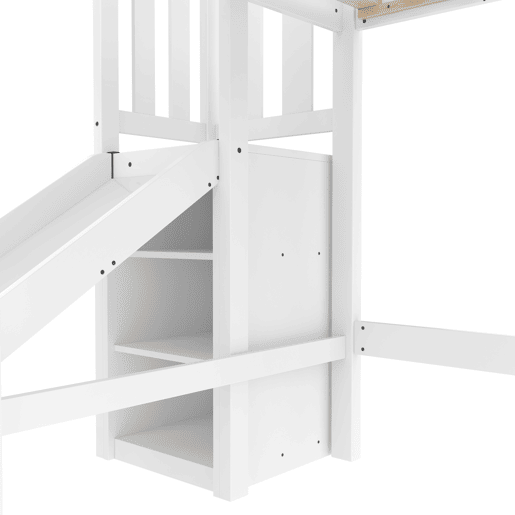 Cama alta infantil 90x200 - Com LED, prateleiras, escorregador, certificado EN747 - Branco