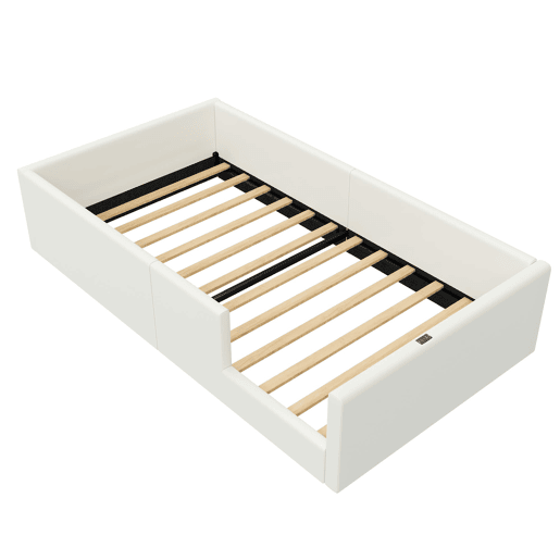 Cama plataforma 90x200 - estofada com grade e estação de carregamento - Branca