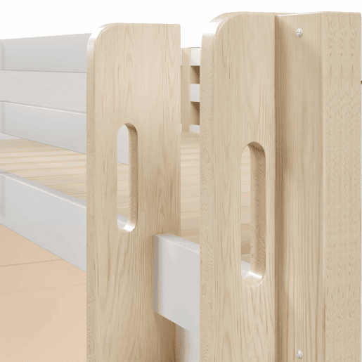 Cama alta 90x200 cm - com luzes LED, armário e estante, sem colchão - branco e natural
