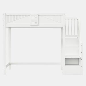 Cama alta em madeira maciça 90 x 200 cm - porta de segurança com janela, escada lateral com prateleiras intercambiáveis - branco