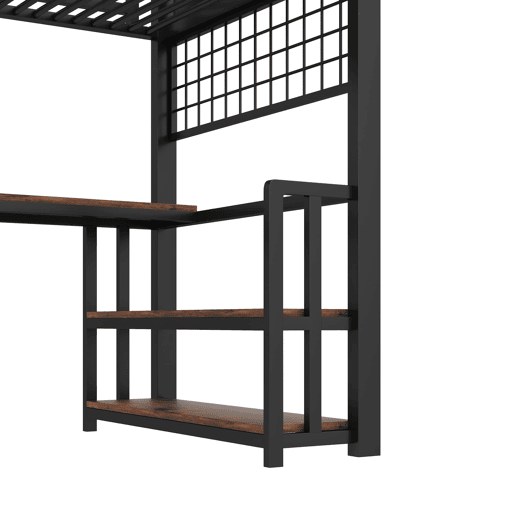 Cama alta 90x200 cm - Estrutura em ferro, secretária, LED, arrumação, USB - Preto