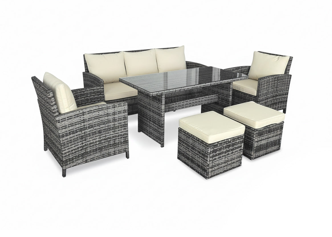 Sofa 3 Plazas + 2 Sillas + Mesa + 2 pufs Ratan. Jardin y Terraza