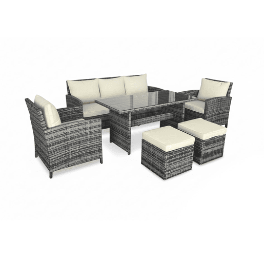 Conjunto de sofá de 3 lugares + 2 cadeiras + mesa + 2 pufes em rattan PE. Mobiliário para jardim e pátio, rattan cinza. Conjunto de sofá de 3 lugares + 2 cadeiras + mesa + 2 pufes em rattan PE. Mobiliário para jardim e pátio, rattan cinza.