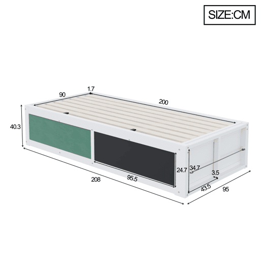 Cama individual 90x200 cm - Ajustável hidraulicamente, com mesa de escrita e arrumação - Branca