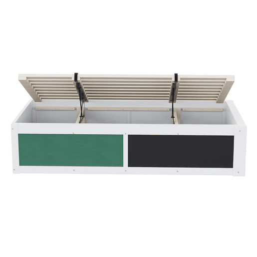 Cama individual 90x200 cm - Ajustável hidraulicamente, com mesa de escrita e arrumação - Branca