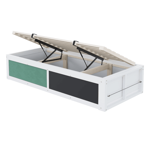 Cama individual 90x200 cm - Ajustável hidraulicamente, com mesa de escrita e arrumação - Branca