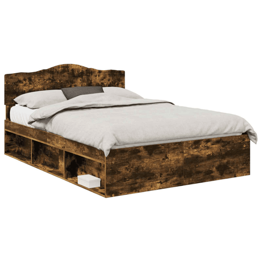 Estrutura de cama de casal com cabeceira - Carvalho Defumado 140 x 190 cm