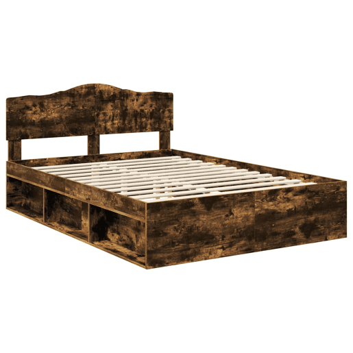 Estrutura de cama de casal com cabeceira - Carvalho Defumado 140 x 190 cm