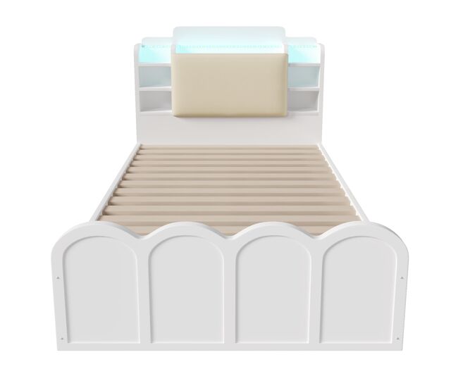 Cama panel 90x200 cm - canapé abatible hidráulico, usb-c y led - blanca