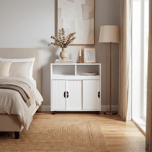 Armário multiuso nicho Fadeskimma com rodízios 72x70x20 cm Branco en.casa