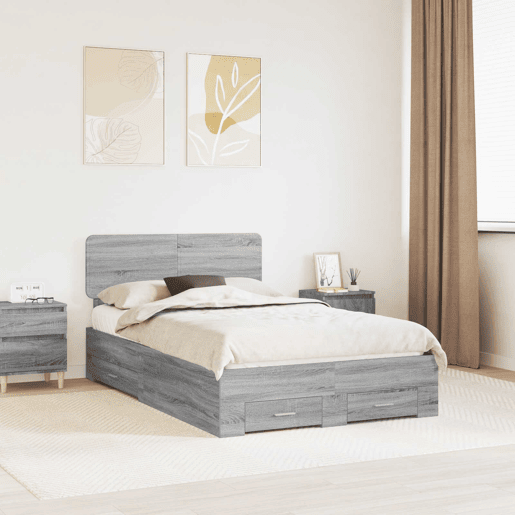 Estrutura De Cama De Casal Moderno - Cinza Sonoma 135 x 190 cm Madeira processada
