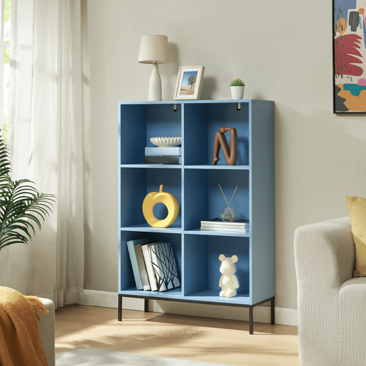 Estante Colwyn 6 compartimentos MDF 120x80x30cm - Azul en.casa