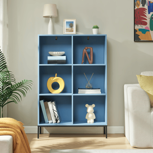 Estante Colwyn 6 compartimentos MDF 120x80x30cm - Azul en.casa