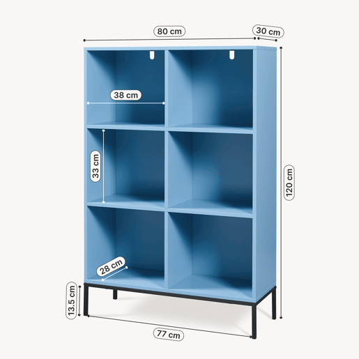 Estante Colwyn 6 compartimentos MDF 120x80x30cm - Azul en.casa