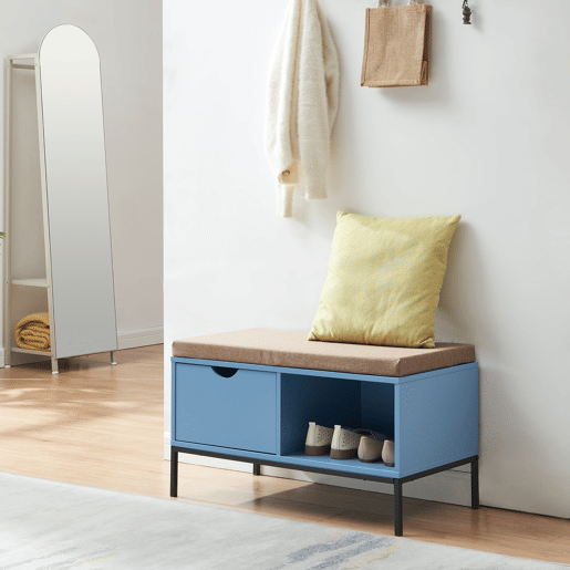 Banco Colwyn com gaveta 80x40x45 cm azulcinzento en.casa