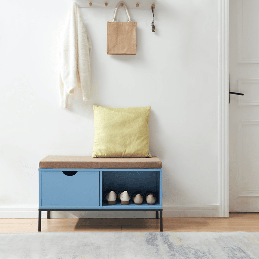 Banco Colwyn com gaveta 80x40x45 cm azulcinzento en.casa