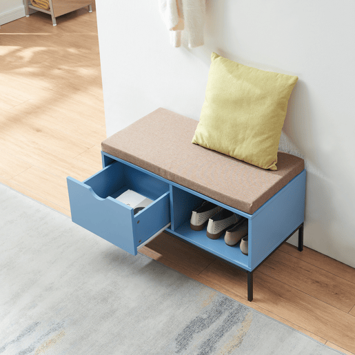 Banco Colwyn com gaveta 80x40x45 cm azulcinzento en.casa