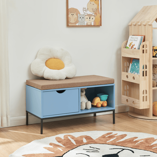 Banco Colwyn com gaveta 80x40x45 cm azulcinzento en.casa