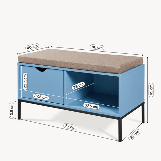 Banco Colwyn com gaveta 80x40x45 cm azulcinzento en.casa