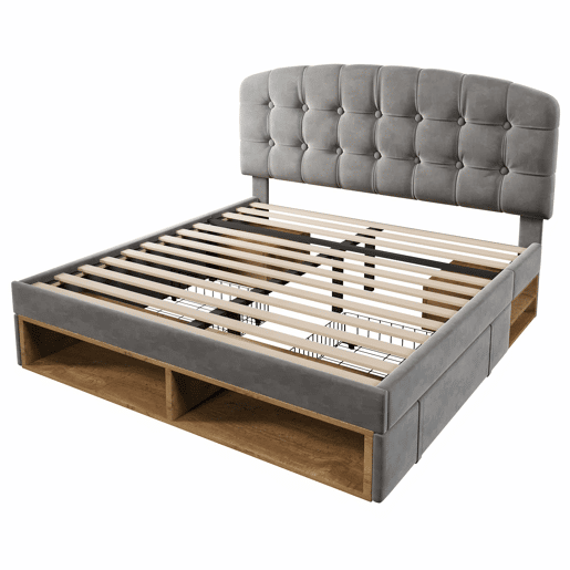Cama de casal 140x200 - Similpelle com cabeceira ajustável, gavetas e espaço de arrumação - Cinza