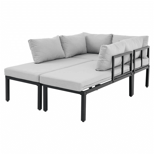 Conjunto de jardim para 6 pessoas - cadeiras modulares com encosto removível e pés ajustáveis, mesa em ferro galvanizado - cinzento