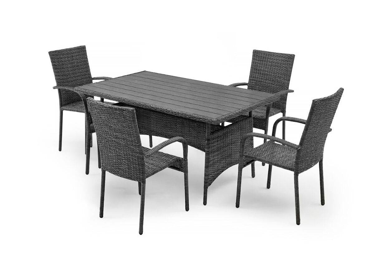 Mesa de comedor + 4 sillas en ratan pe. muebles de jardin y terraza, ratan gris