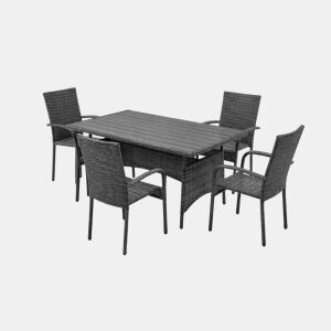 Mesa de jantar + 4 cadeiras em rattan PE. Mobiliário para jardim e pátio, rattan cinza.