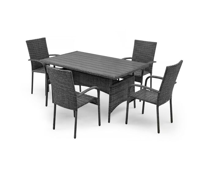 Mesa de comedor + 4 sillas en ratan pe. muebles de jardin y terraza, ratan gris