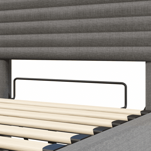 Cama estofada 90x200 cm - com armazenamento hidráulico, LED, USB Tipo-C, compartimento Flip-Top - Cinza