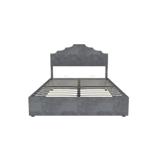 Cama estofada 140x200 - cabeceira macia e confortável, arrumação com pistão pneumático - cinzento