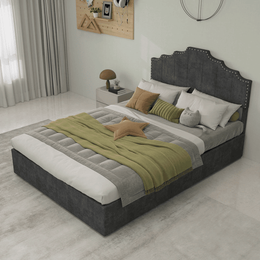 Cama estofada 140x200 - cabeceira macia e confortável, arrumação com pistão pneumático - cinzento