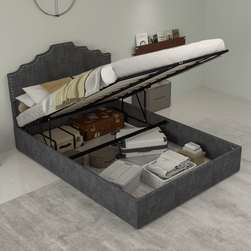 Cama estofada 140x200 - cabeceira macia e confortável, arrumação com pistão pneumático - cinzento