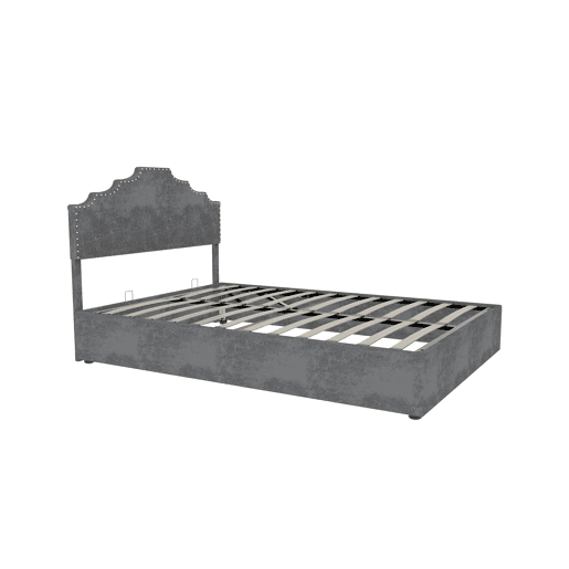 Cama estofada 140x200 - cabeceira macia e confortável, arrumação com pistão pneumático - cinzento