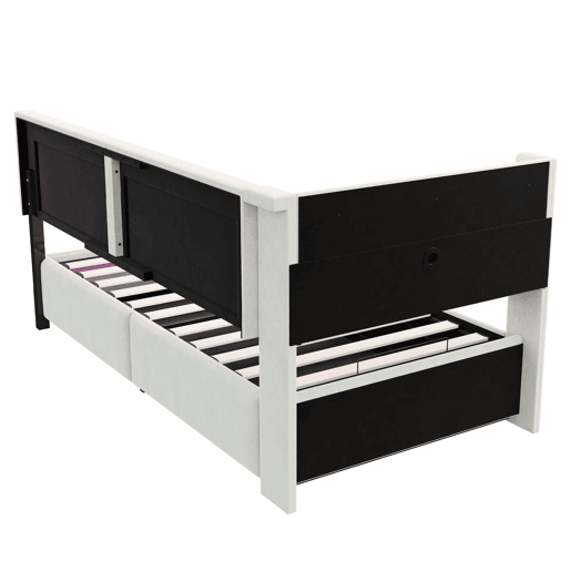 Sofá-cama Polsterbett 90x200 cm - LED, USB, encosto rebatível, arrumação hidráulica - Bege
