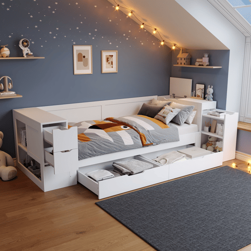 Cama infantil 90x190 cm - multifuncional com gavetas e espaço de armazenamento - branco