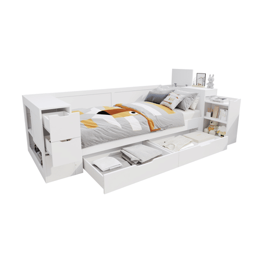 Cama infantil 90x190 cm - multifuncional com gavetas e espaço de armazenamento - branco