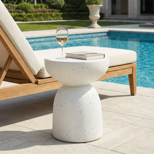 Mesa auxiliar para exterior - leve e prática, estilo moderno - Terrazzo branco