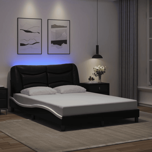 Estrutura de Cama de casal moderno com LED - 140x200cm pretobranco
