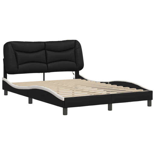 Estrutura de Cama de casal moderno com LED - 140x200cm pretobranco