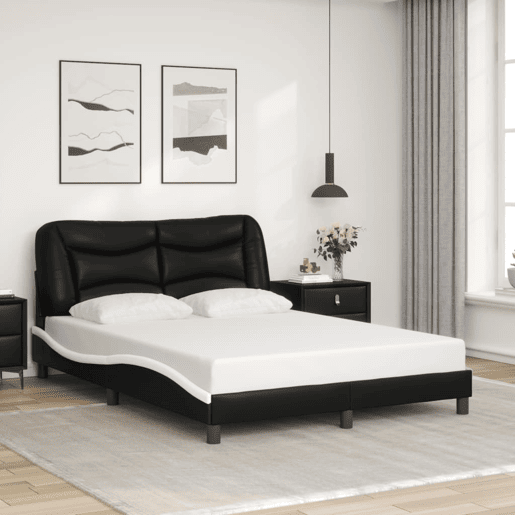 Estrutura de Cama de casal moderno com LED - 140x200cm pretobranco