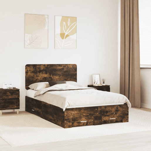 Estrutura de cama de casal com cabeceira - Carvalho Defumado 135 x 190 cm