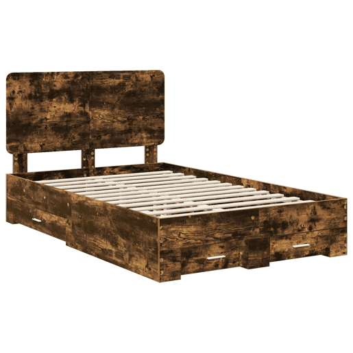 Estrutura de cama de casal com cabeceira - Carvalho Defumado 135 x 190 cm
